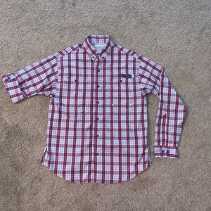 Columbia PFG Omni Shade Mens's Shirt S Button Long Sleeve Plaid Red White Blue